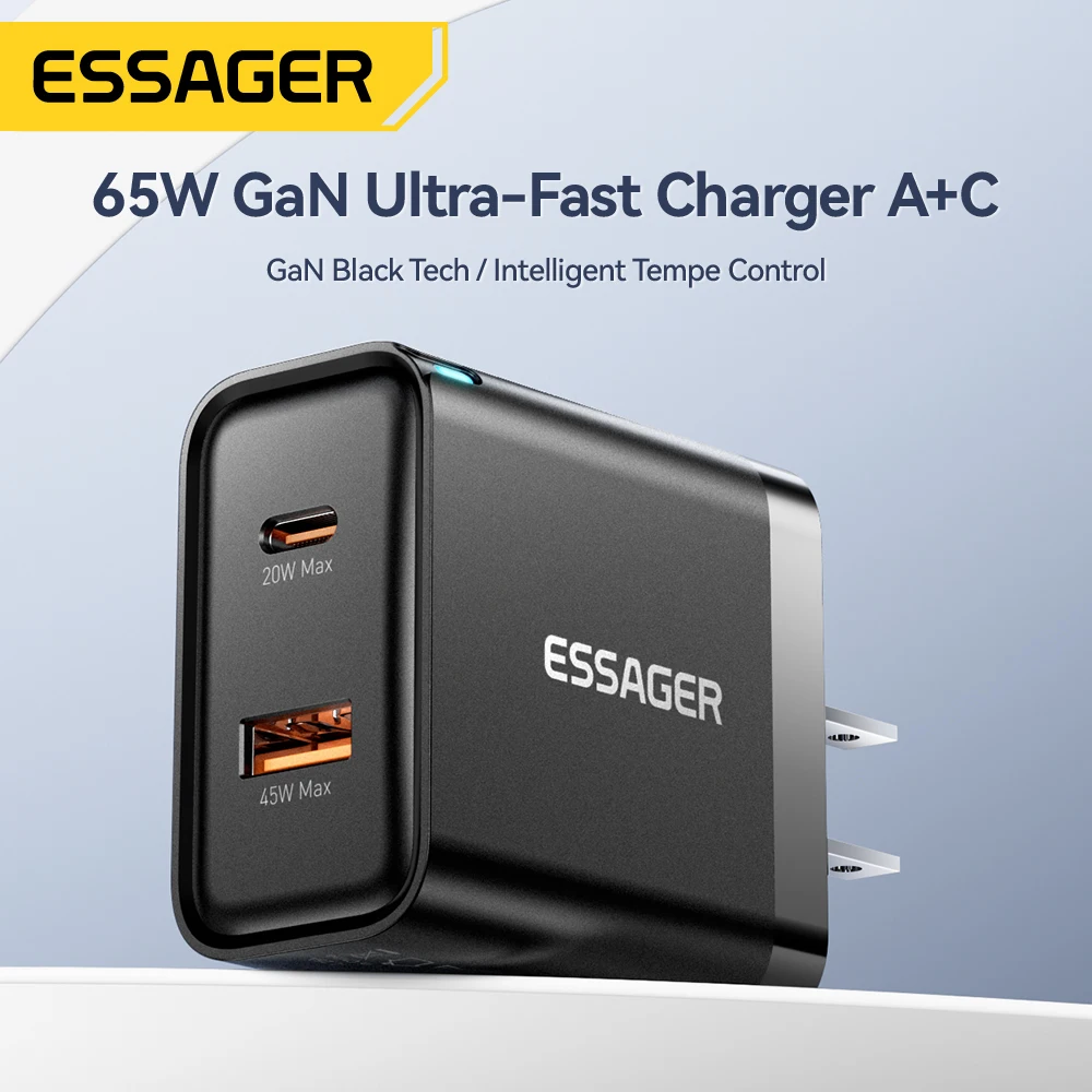 Essager 65W GaN Charger USB PD Type C Fast Charging  Phone Adapter QC3.0 For iPhone 16 Pro Max Samsung Galaxy S23 Xiaomi Huawei