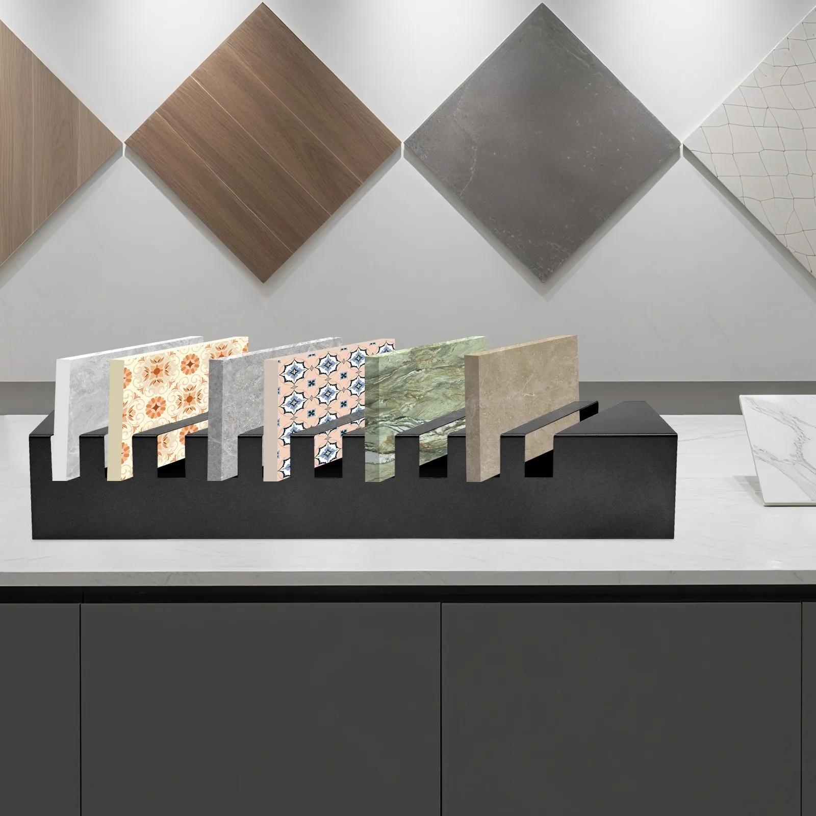 

Small Tile Display Rack, Countertop 10 Slots Tile Display Stand, 45-degree tilt design, For showrooms, and model units