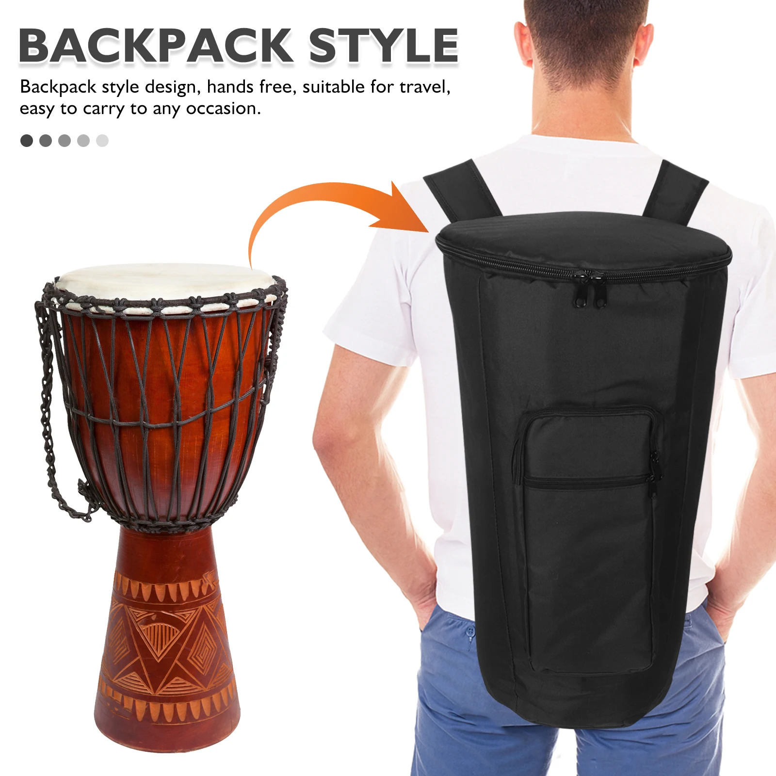 Afrikanischer Trommel-Rucksack, wasserdicht, gepolstert, Schutztasche, 12-Zoll-Trommel-Tragetasche für Djembe, Reiseaufbewahrung, Tragetasche