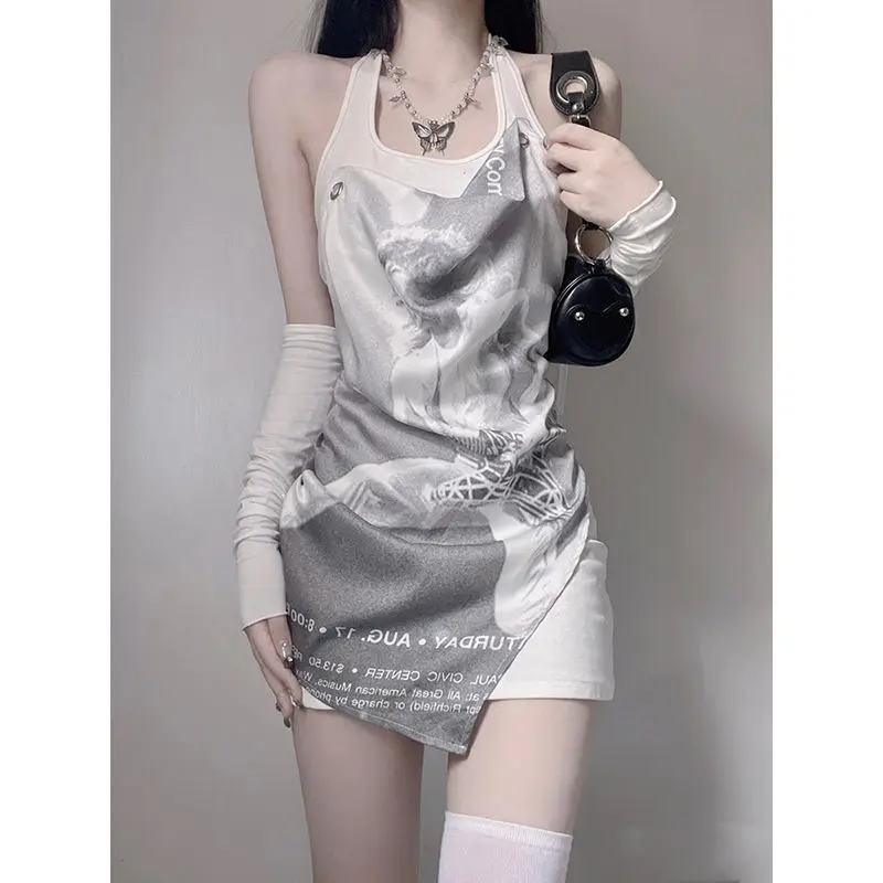 2026 Retro Hot Girl Sleeveless Fake Two piece Tank Top Women Irregular Hem Slim Outer Vest Summer Sexy Trendy Daily Fashion Tops