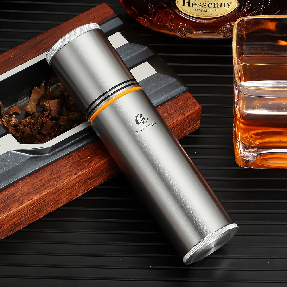 Galiner Metal Cigar Tube Jar Portable Fit About 5 Cigars Humidor Box With Hygrometer Humidor Portable Vertical Cigar Case