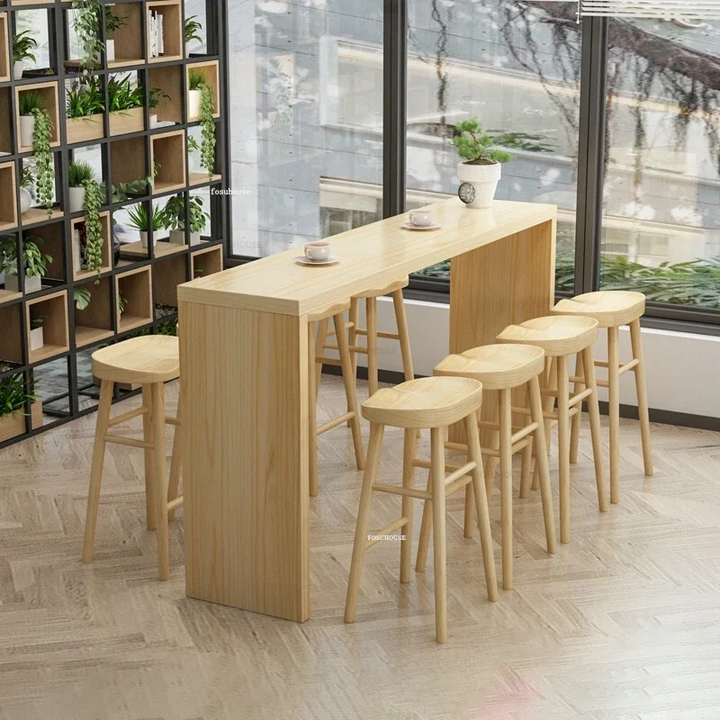 Solid Wood Bar Tables Nordic Kitchen Furniture Home High Table Modern Partition Long Bar Table and Chairs Cafe Bar Table N