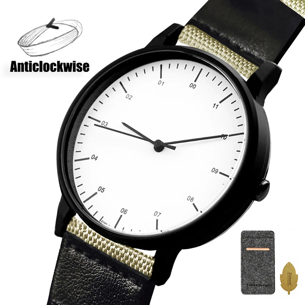 Creative design, counterclockwise quartz watch, reverse watch, suitable for both men and women. Comfortable canvas strap.