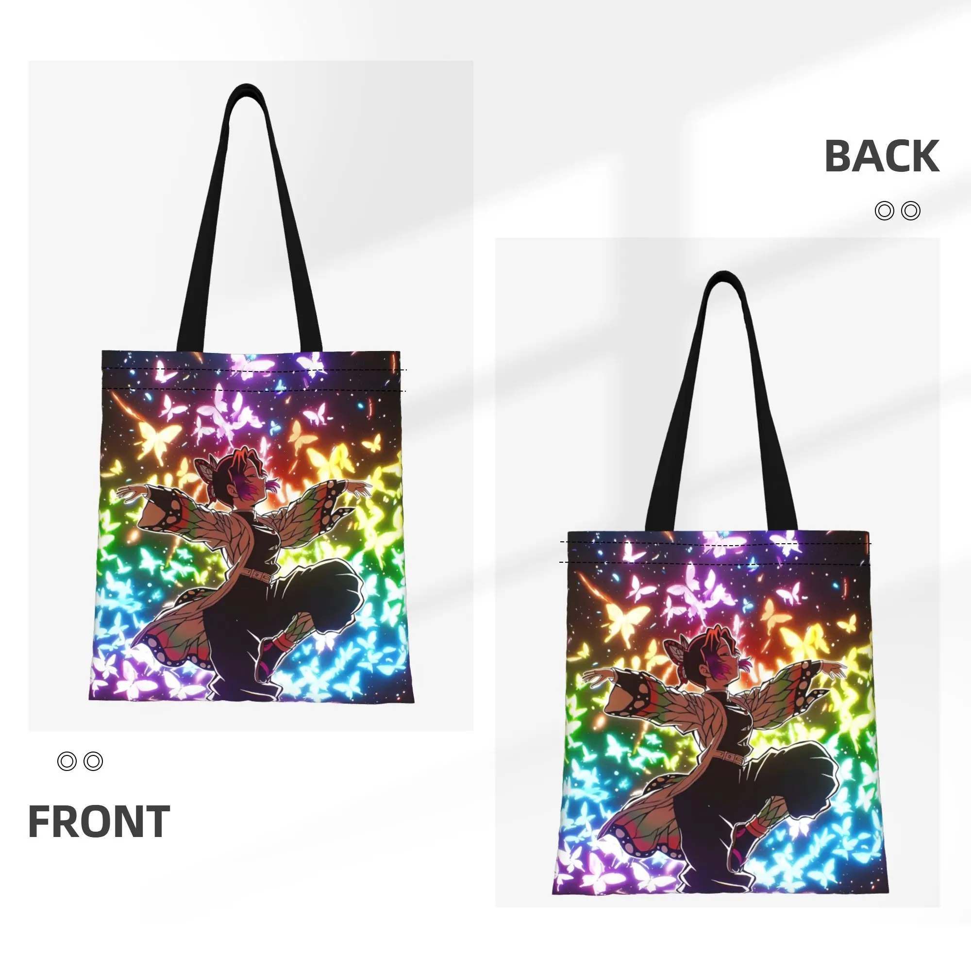 1PC Large Capacity Shinobu Dancing Demon Slayer Canvas Tote Bag Foldable Chic Pattern No Closed Design