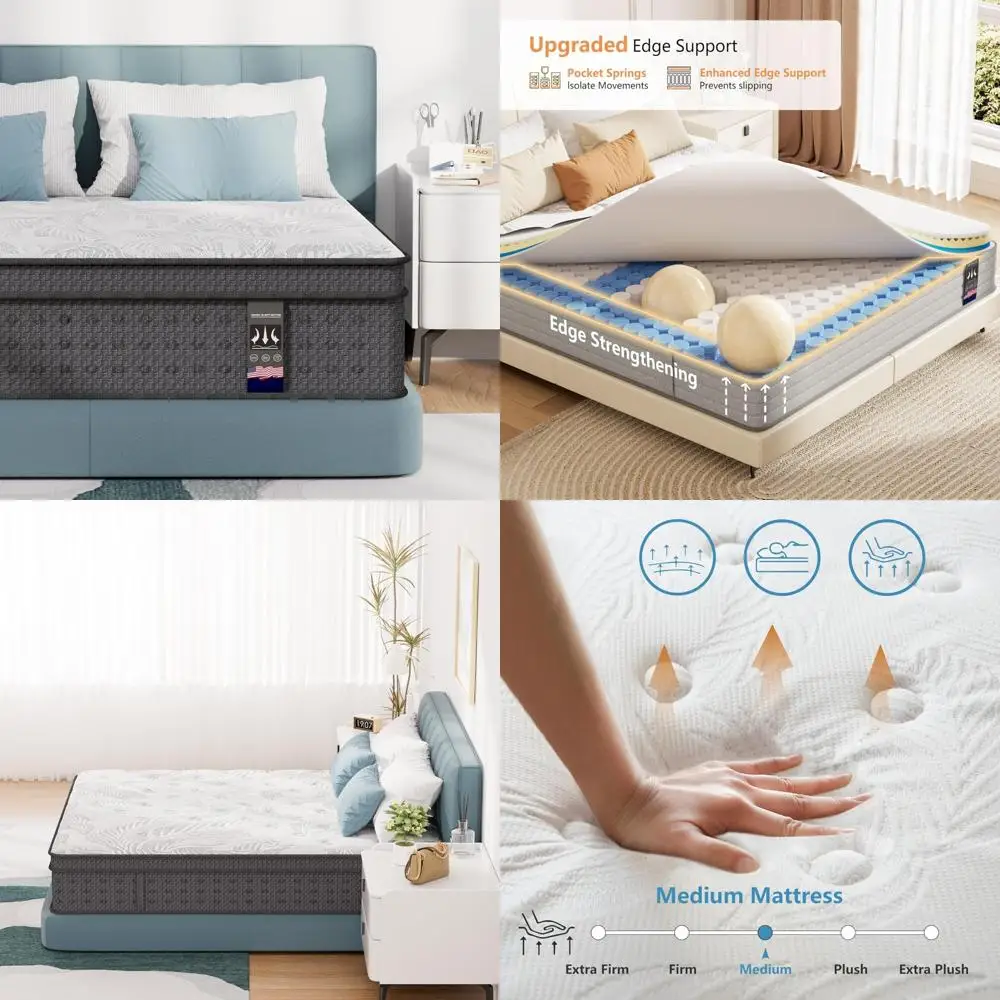 Hybrid Gel Memory Foam Mattress, 14 Inch Pocket Spring XL Twin, Medium Firm, Motion Isolation Mattress in a Box
