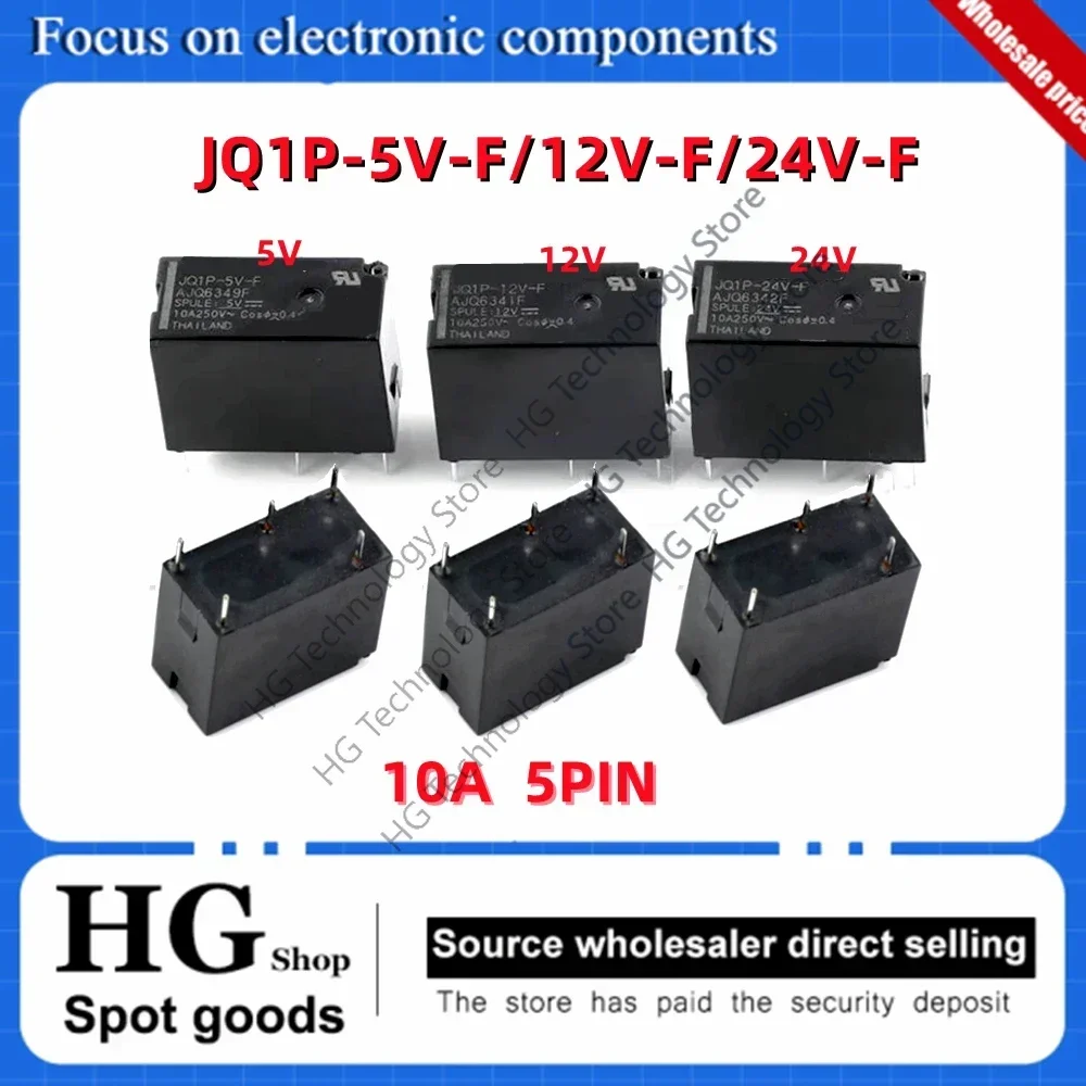 10pcs/Lot Original new  JQ1P-5V-F JQ1P-12V-F JQ1P-24V-F 10A one open one close 5-pin power relay