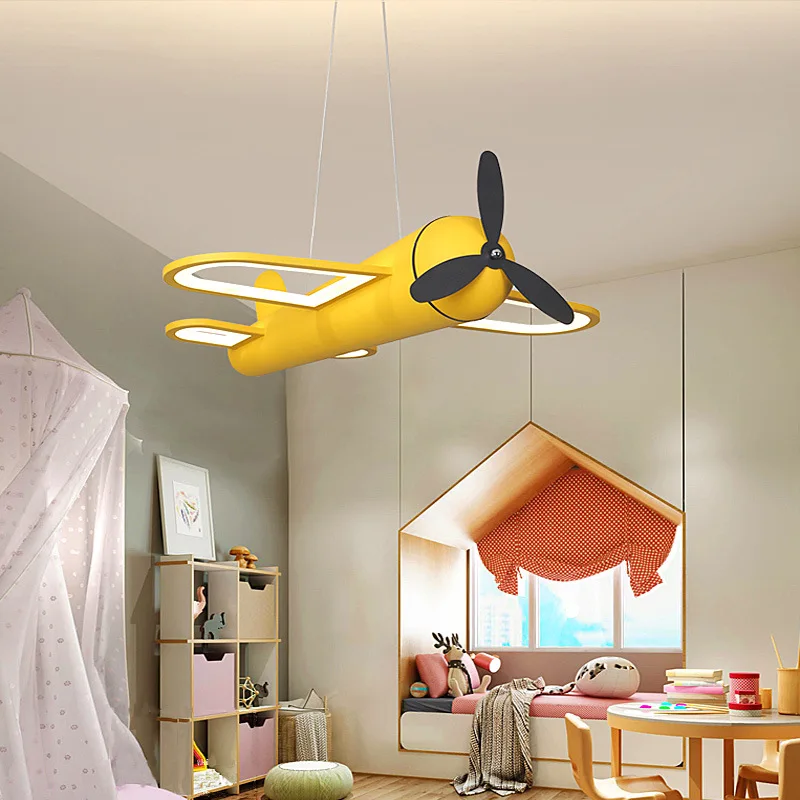 غرفة أطفال جديدة وبسيطة وحديثة، وأضواء قلادة لغرفة نوم الذكور والإناث، وأضواء طائرة إبداعية لحماية العين من LED #5