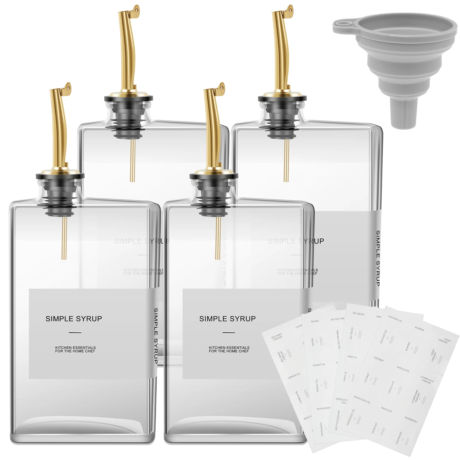4Pcs 500ml Olive Oil Dispenser Glass Bottle Transparent Large Capacity Dispenser Bottle Well Sealed Container Cooking Tools