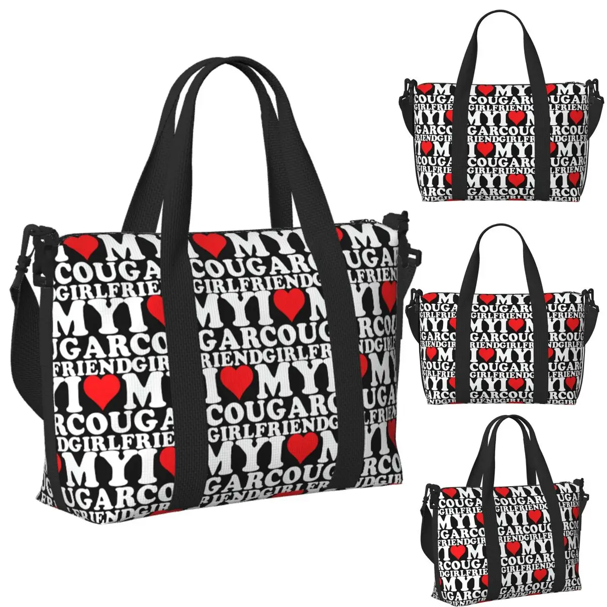 

Custom I Love My Hot Cougar Girlfriend Beach Travel Bag Large Capacity Tote Bags for Gym Yoga Women Shopping Duffle Shoulder Bag