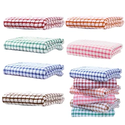 Absorbent Hand Towels Cotton Yarn Plaid Pattern Towels Quick Drying Checkered Decorative Towels for Bathroom Decoration