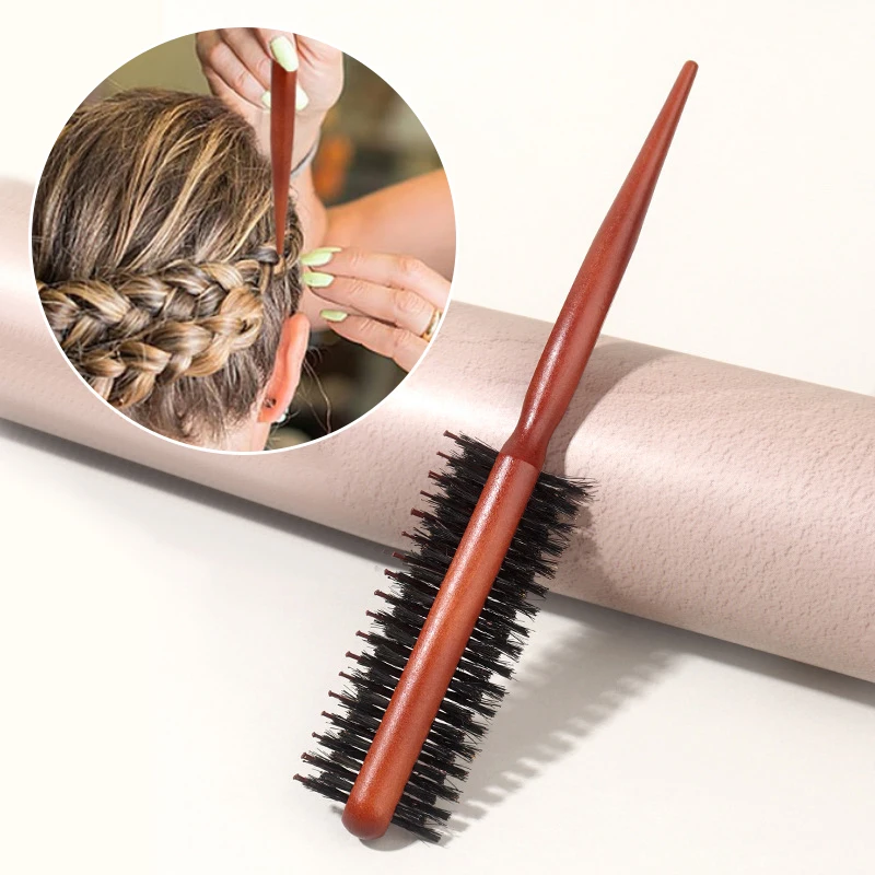 Double-Sided Boar Bristle Teasing Hair Brush Wood 3-Row Pointed Tail Comb Salon Extension Hair Styling Tools