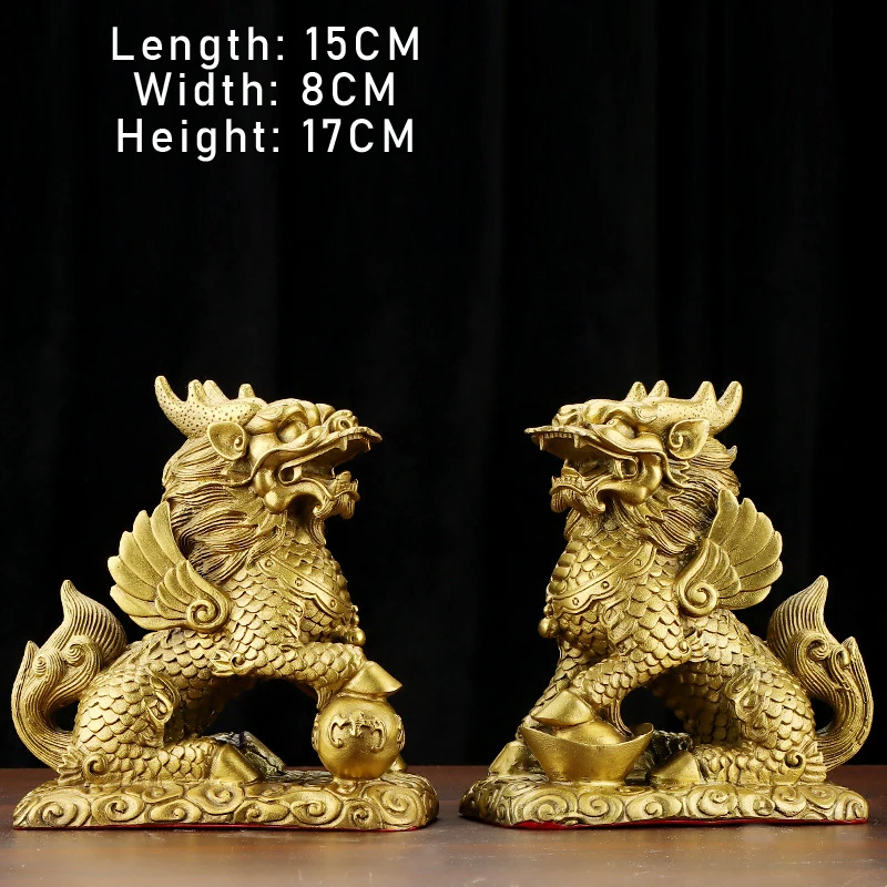 

A pair of Copper Qilin Sculpture Decorative Ornaments, Animal Kylin Home Living Room Office TV Cabinets Decoration Copper Crafts