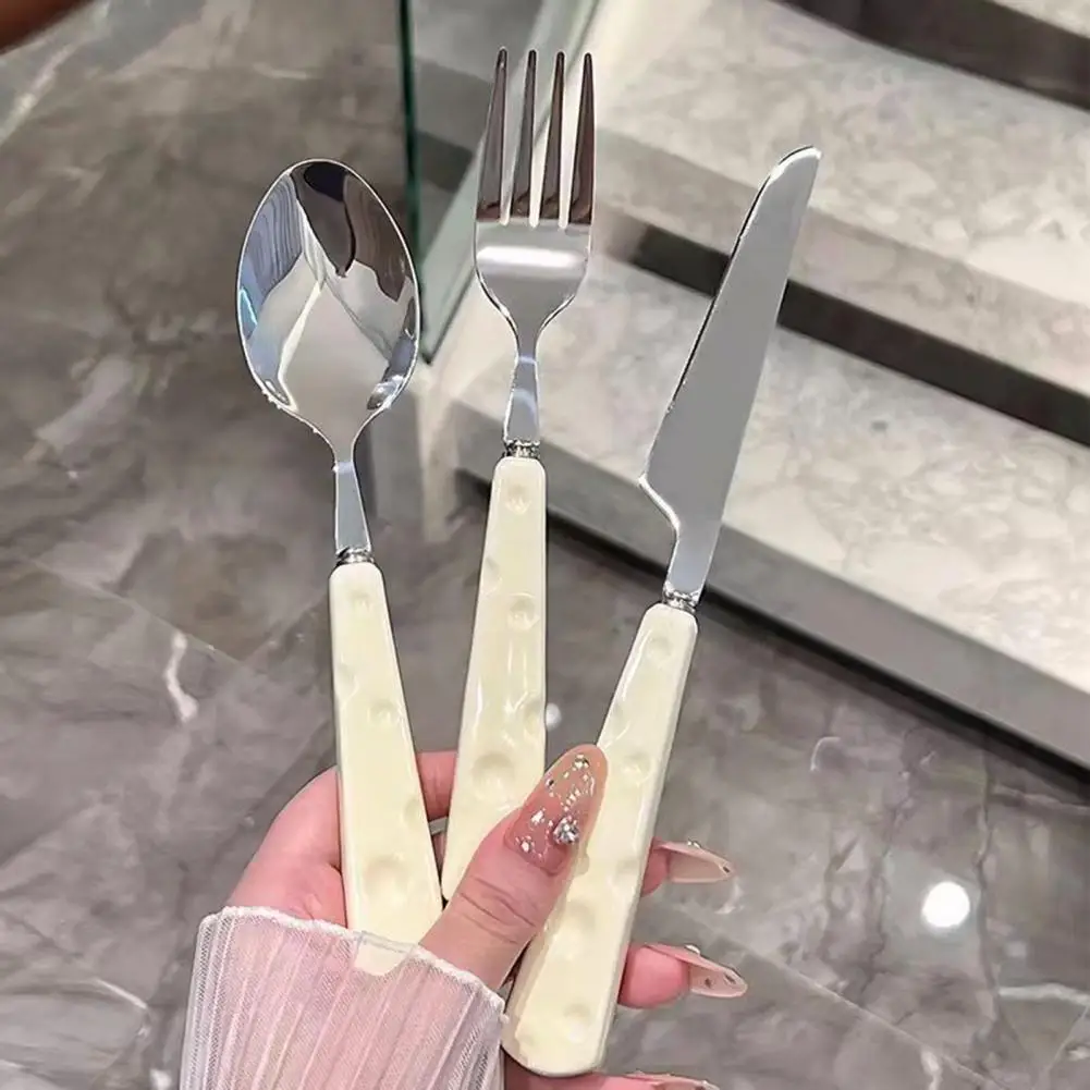 Steak Knife Fork Spoon Set Western Food Tableware Stainless Steel Cutlery Set Embossed Handle Steak Knife Fork Spoon Cheese