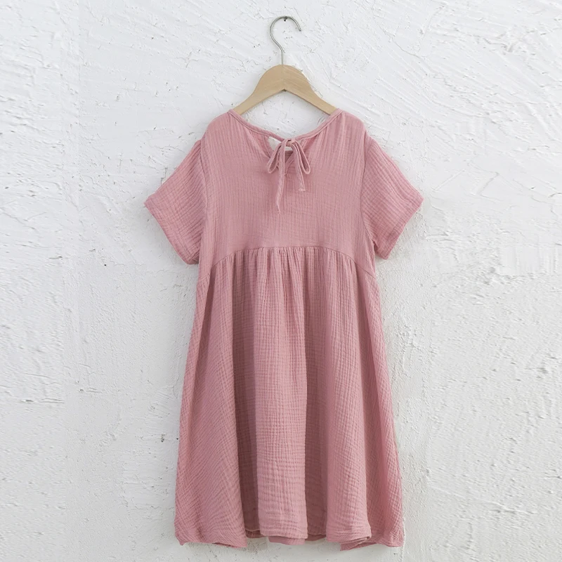 100% Cotton Girls Short Sleeve Summer Dress 2022 New Baby Girl Casual Loose Beach Flowy Dresses Kids Clothing