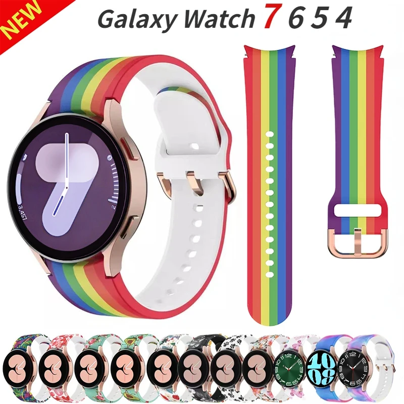 20mm Printed Silicone Strap For Samsung Galaxy Watch 4/5/6/7 40mm 44mm 5 Pro 45mm Bracelet Correa Watch 6 Classic 47mm 43mm Belt