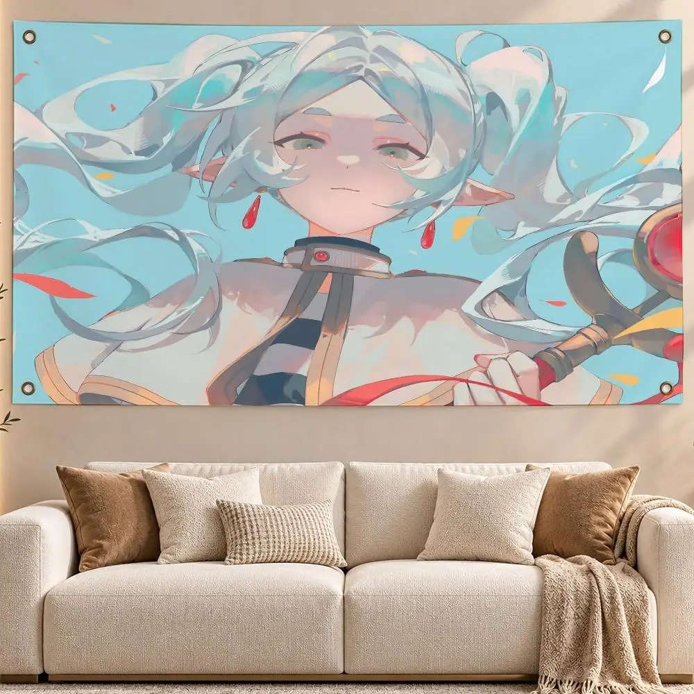 Top-rated Anime Frieren: Beyond Journey's End Flags Aesthetic Wall Hanging Flag Banner Bedroom Living Room Home Decor Large HD