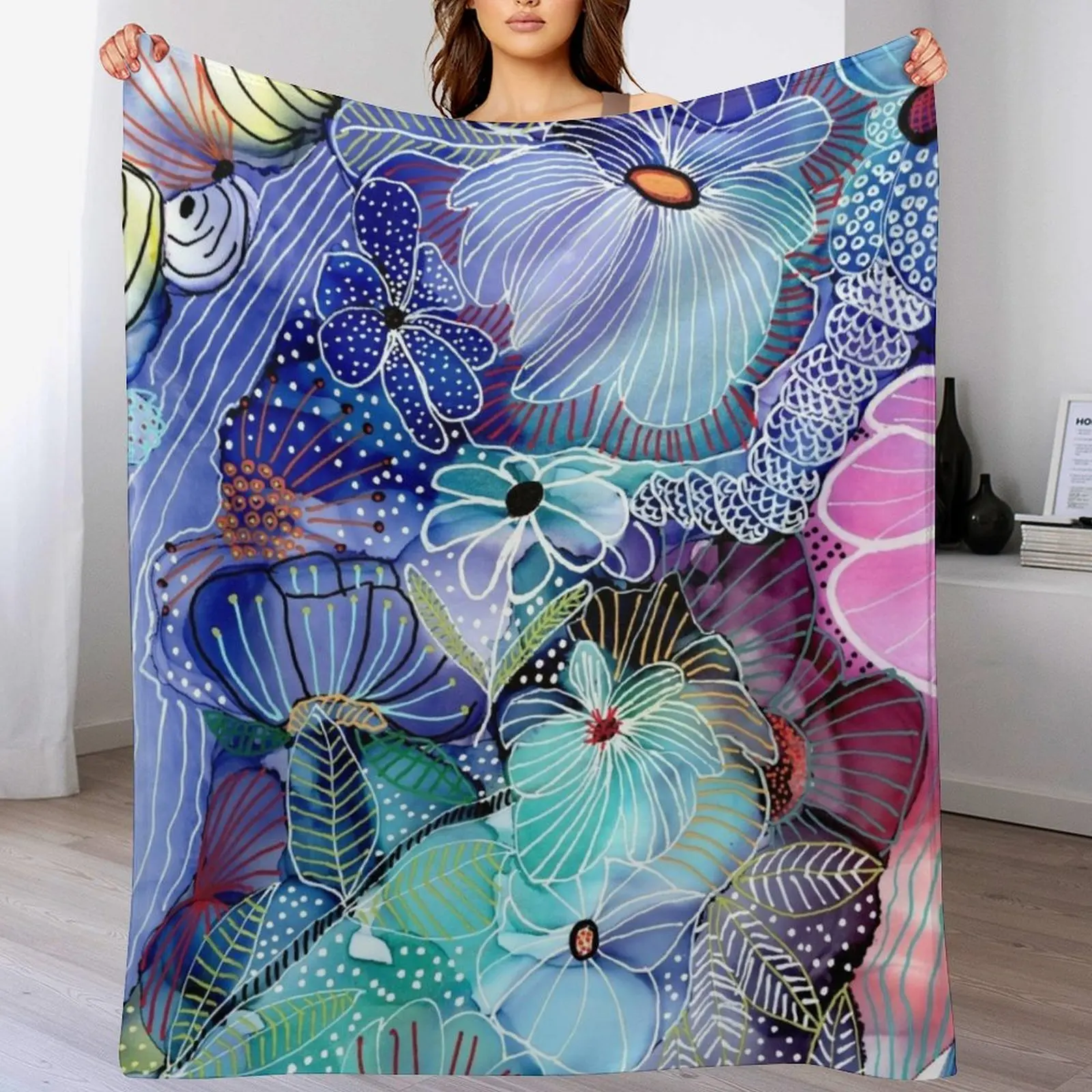 

Coral Reef with Flowers! Throw Blanket Travel Size Cozy Blanket for Plane Train