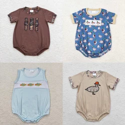 Recém-nascido pato pesca macacão bodysuit, bebê menino criança bordado macacão, mangas curtas, crianças camo macacão, 1 pc, atacado