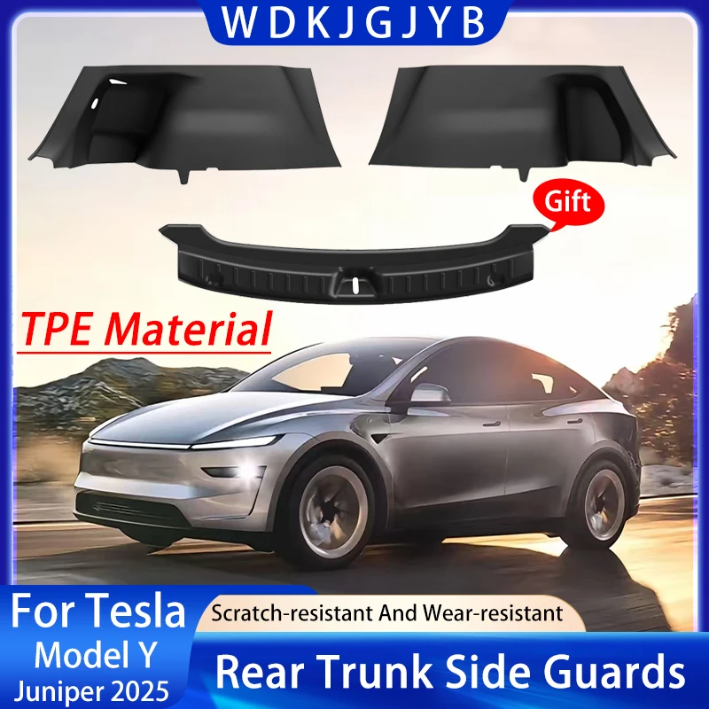 For Tesla New Model Y Juniper 2025+ Rear Trunk Side Guards TPE Full Coverage Plush Surface Pad Interior Protection Accessories
