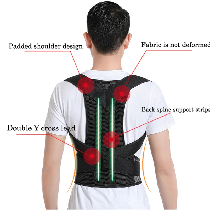 Adjustable Black Back Posture Corrector Shoulder Lumbar Spine Brace Support Belt Health Care for Men Women Unisex