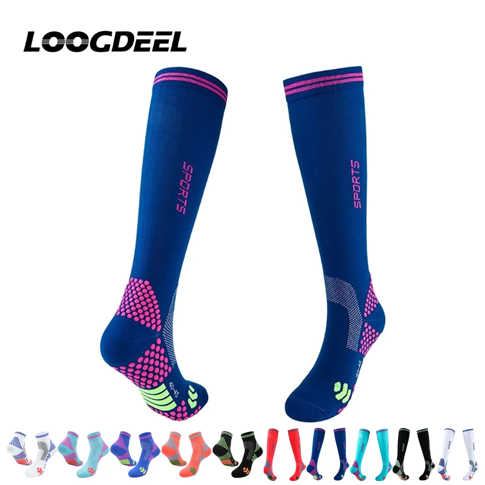 LOOGDEEL Professionelle Wandersocken, elastische Sportsocken, Kompressions-Laufsocken, Badminton-Socken mit Frotteesohle und Mesh-Silber