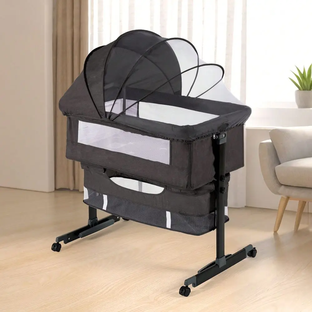 Baby Crib,Bedside Bassinet, Baby Bed With Storage Basket,Easy To Fold,6 Adjustable Height Portable Crib For Infant Newborn,Baby