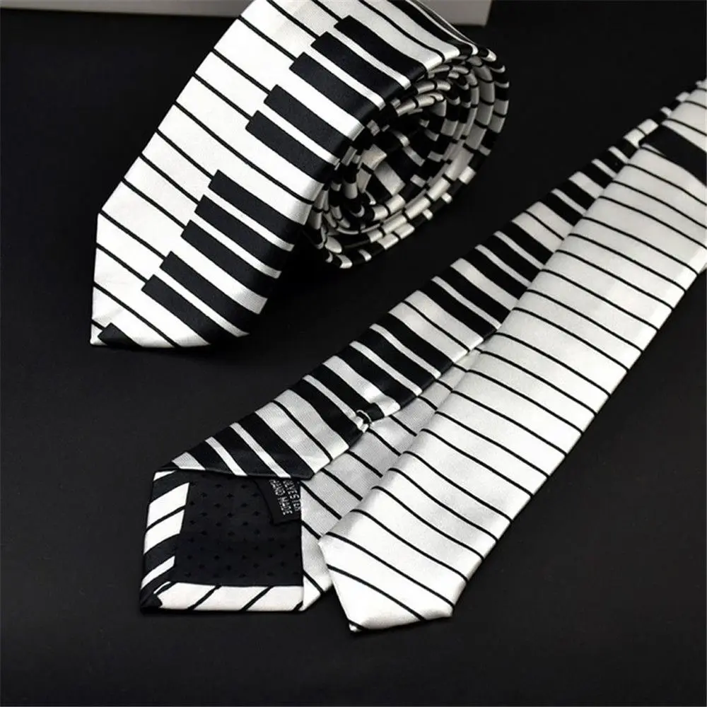 Regalos Clásicos para hombres Vestido elegante Teclado de piano Corbata Corbata delgada Corbata musical Blanco y negro