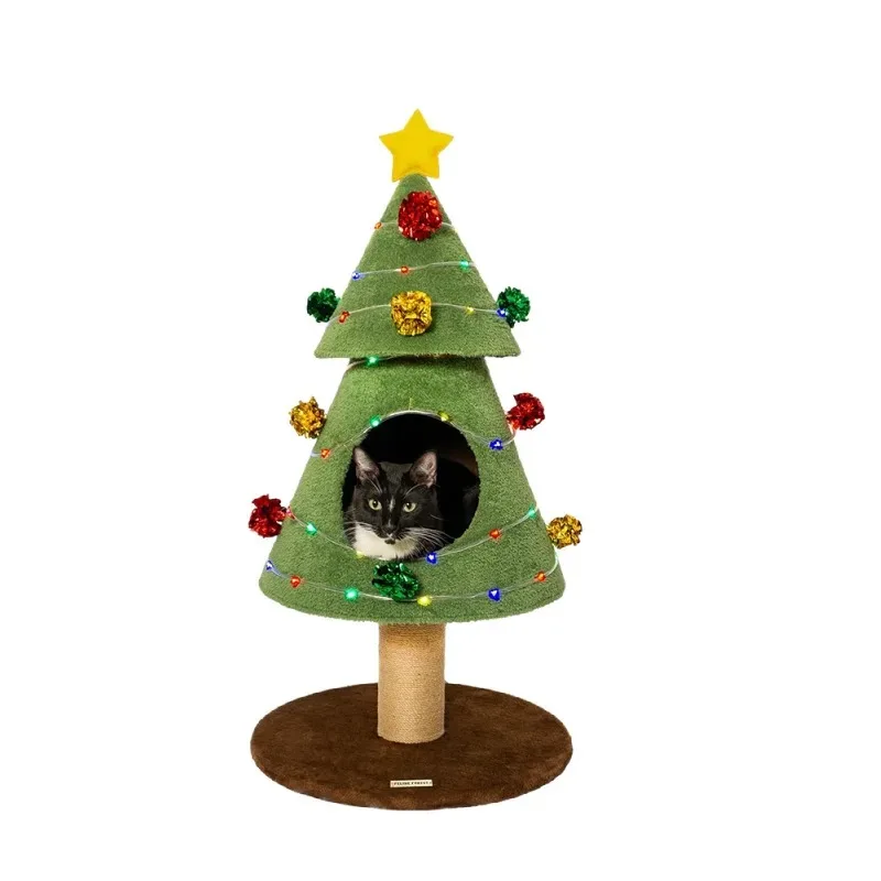 

Cat-exclusive Christmas Tree Climbing Frame. Made of Jute Columns for Easy Gripping. Thick Plush Nest for Warmth Breathability.