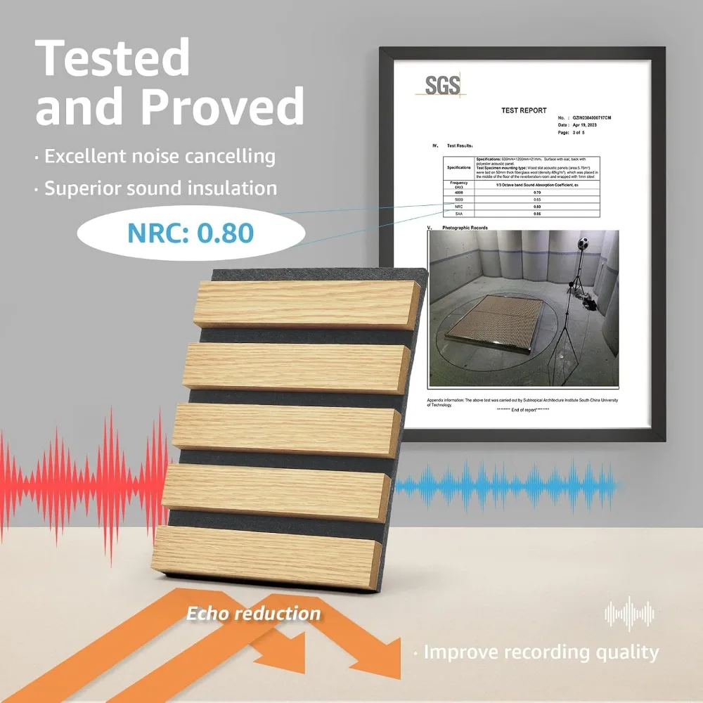 2 Wood Slat Acoustic Panels for Wall and Ceiling - 3D Fluted Sound Absorbing Panel with Oak Finish