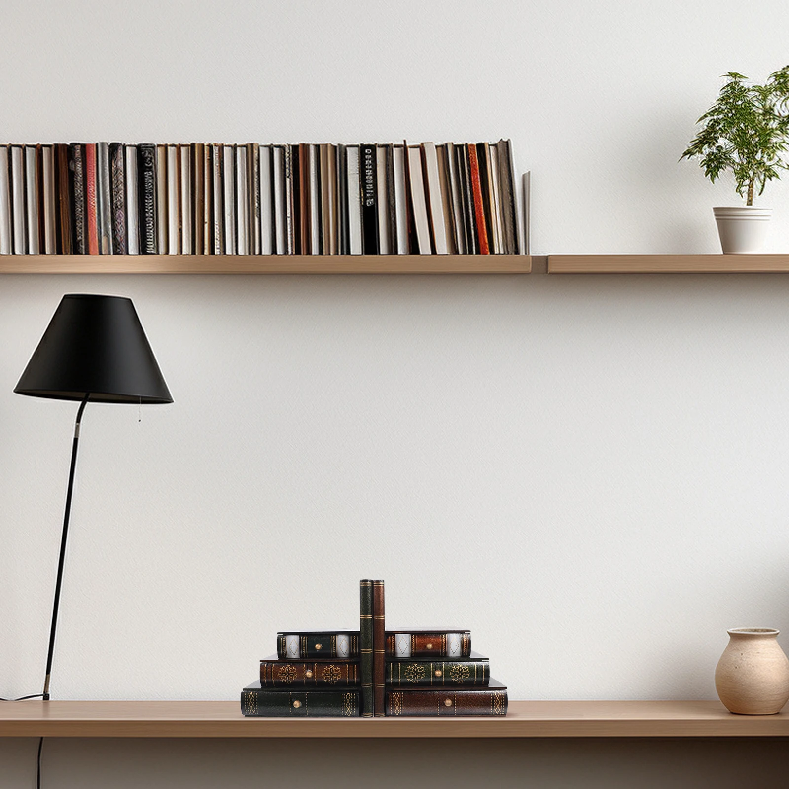 

Retro Bookends Storage Wooden Holder Large Capacity Bookshelf Organizer Quirky Design Book End Storage Box Wood Box Book Ends