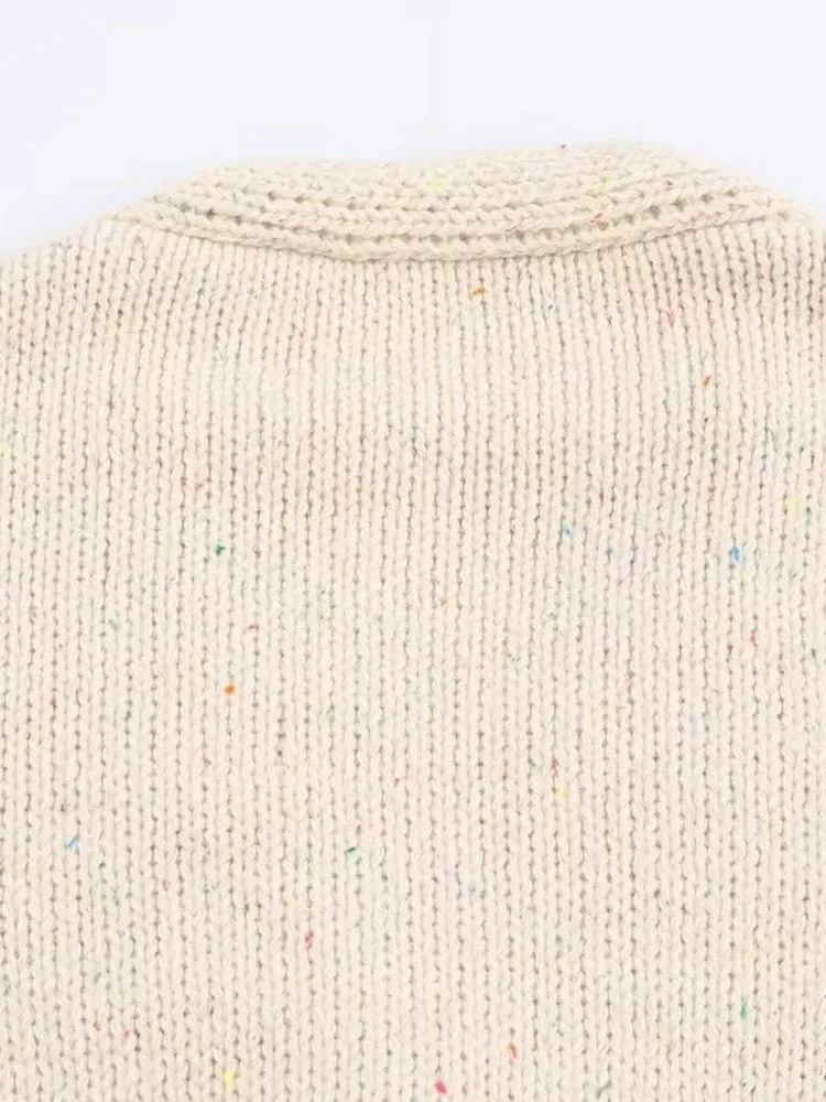 Dames herfstnieuw ontspanning gebreid vest 2025, met geribbelde rand, herfst, comfortabel vest met V-hals, lange mouwen en opgestikte zakken