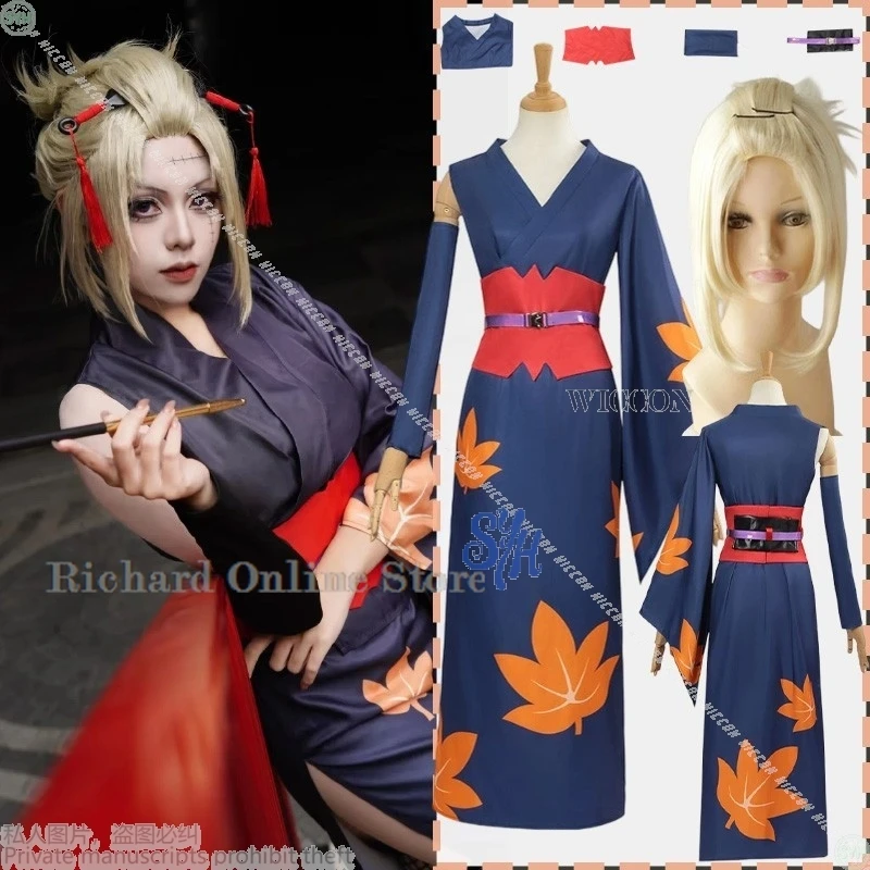 

Anime Kintama Cosplay Tsukuyo Costume Jersey Sexy High Slit Japanese Kimono Maple Leaf Pattern Dress Kawaii Halloween Party Cos