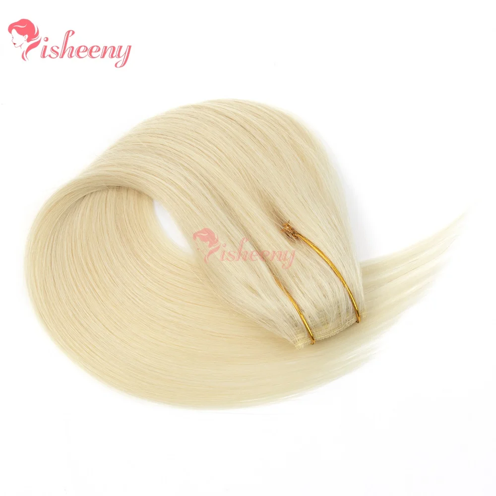 연한 금발 스트레이트 클립인 헤어 익스텐션 14인치-22인치 인모 3/4 풀 헤드 원피스 5클립 인모 익스텐션
