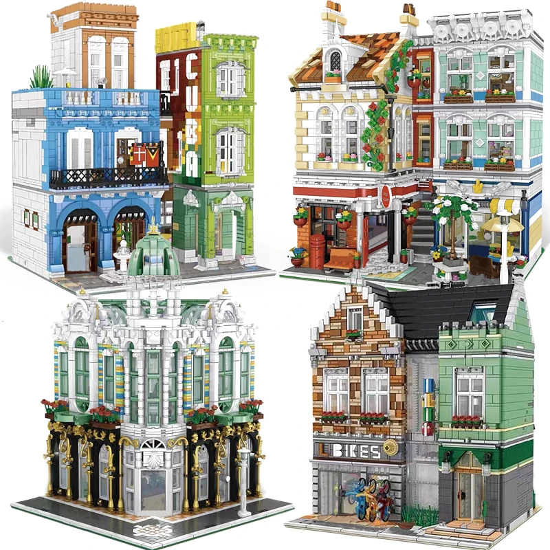 Street View Series Post Office Cafe Shop Mini Building Blocks City Cuba Hotel Model Bricks Creative Expert Toys For Kid Gift MOC