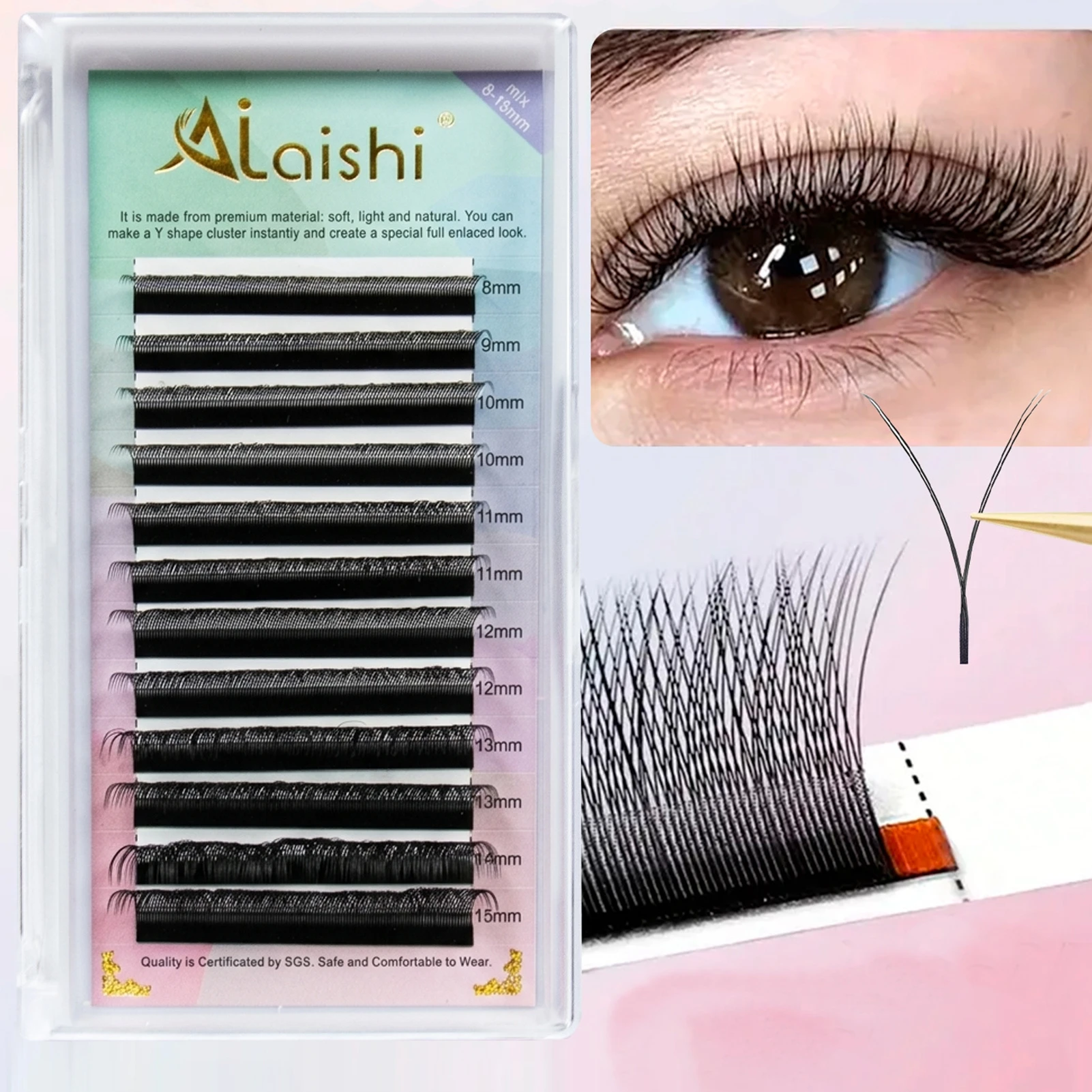 YY Shaped Individual Lashes 8-15mm C/D Curl Fluffy Single Cluster False Eyelashes Natural Long Daily Makeup Eyelash Extensions