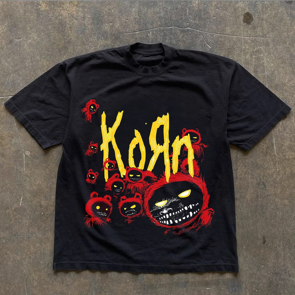 Korn Follow The Leader Cotton Printed T-Shirt Double-Sided Metal Band Tee Men's and Women's Oversize Couple Tee Harajuku Tops