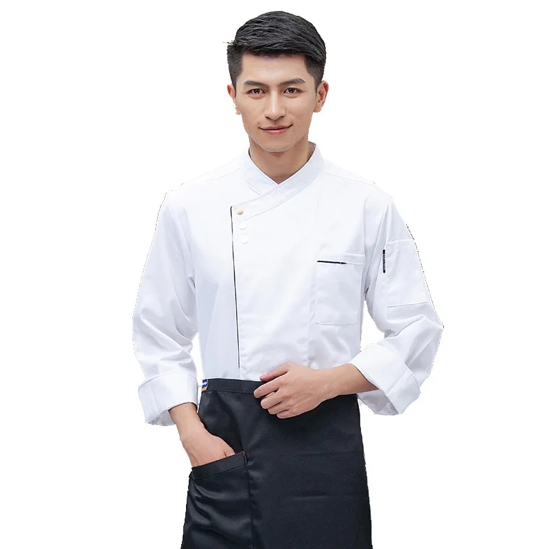 Vêtements de travail pour Chef cuisinier, uniformes de Chef cuisinier à manches longues pour hommes, veste de serveur de Restaurant et d'hôtel, grande taille, C631