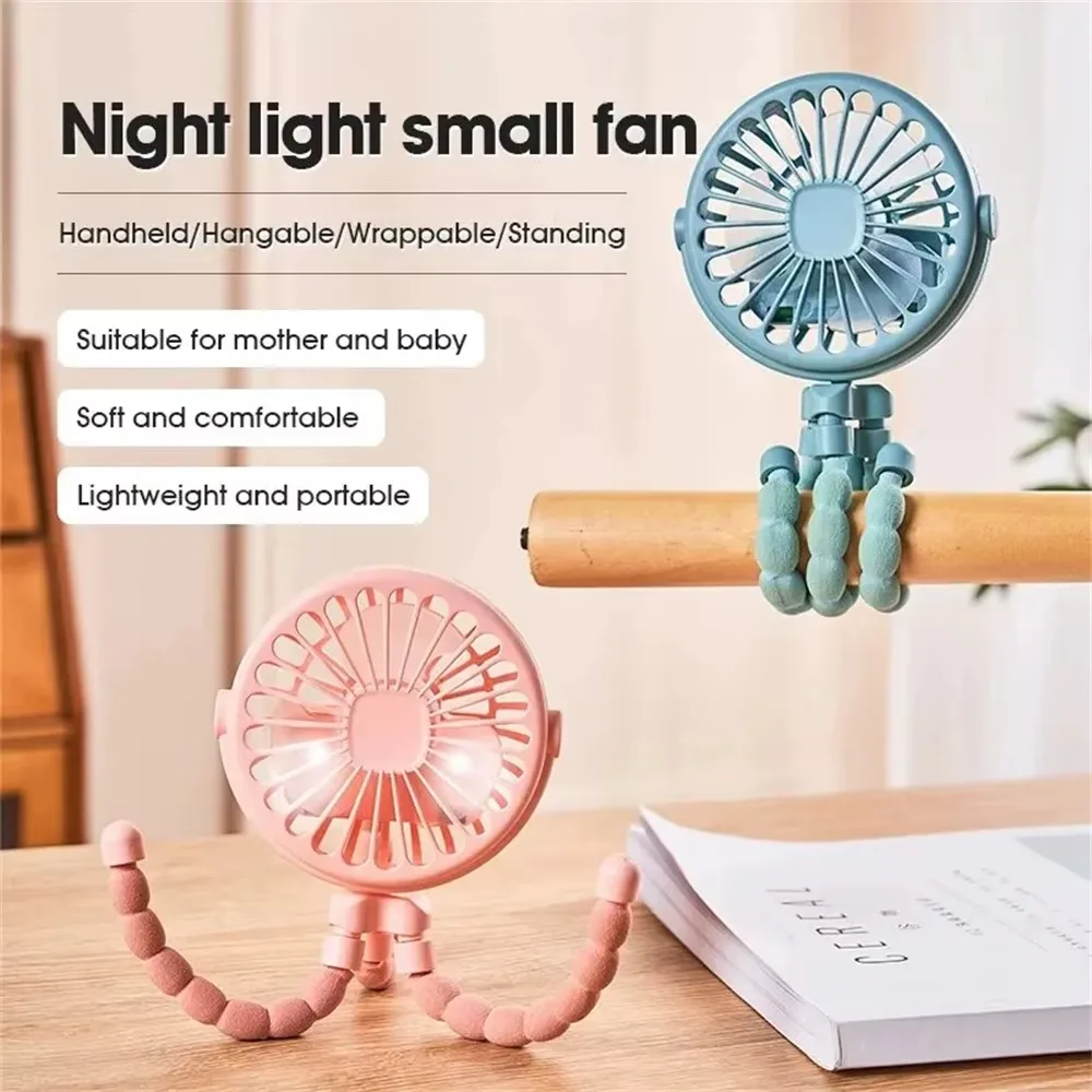 PANGDUBE USB Rechargeable Octopus Fan Mini Handheld Fan for Baby Stroller Crib Desk Camping Travel Portable Fan Phone Holder