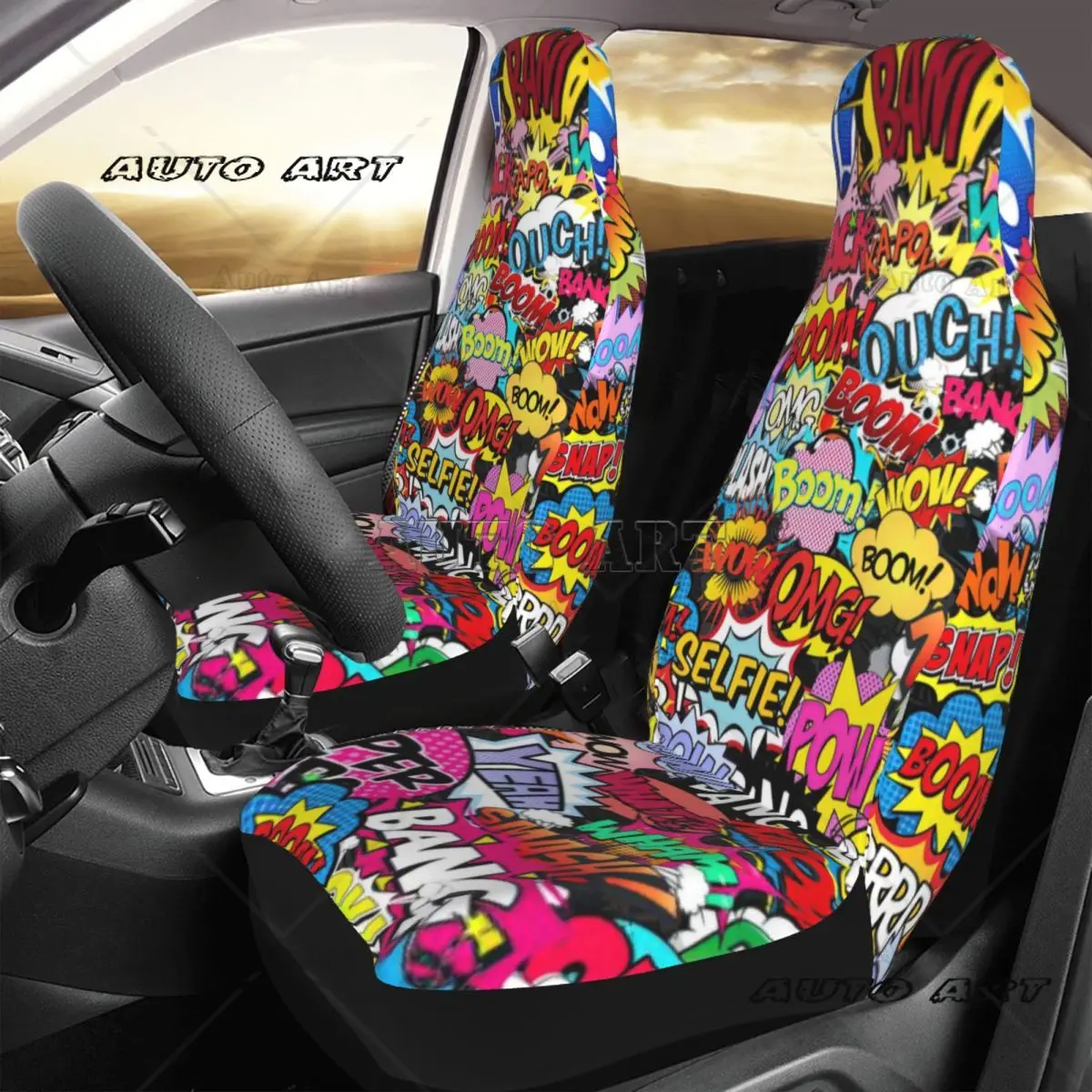 Comics Splash Wow Pow Pokrowiec na fotel samochodowy Niestandardowy nadruk Uniwersalny przedni ochraniacz Akcesoria Zestaw poduszek