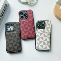 Luxury Triangular pattern Clip bag PU leather Case for iPhone 16 15 14 Phone Cover 13 12 11 Pro MAX Hard Shockproof Back Funda