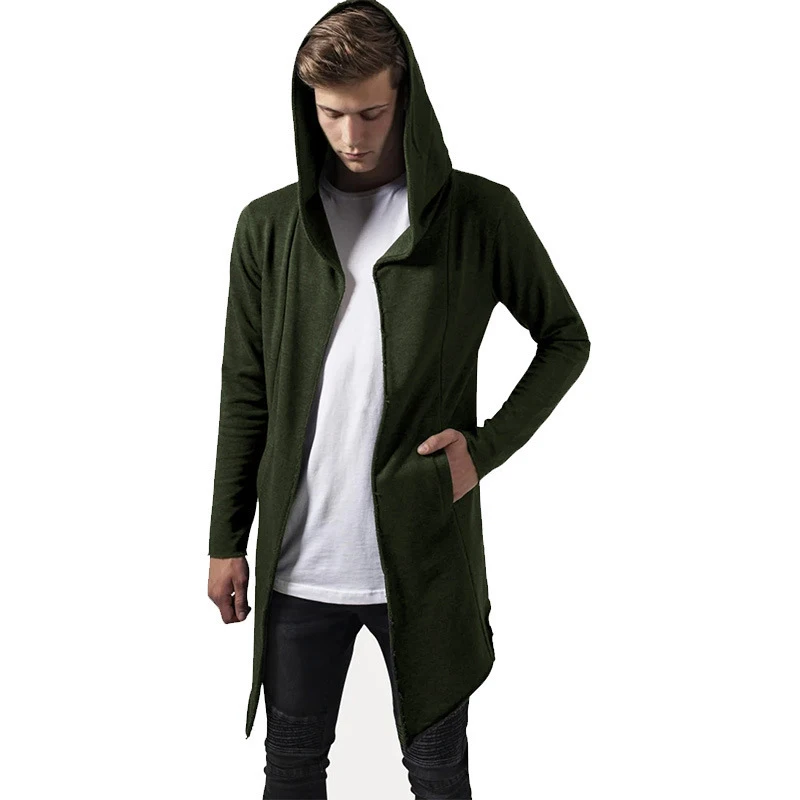 

High Quality Harajuku Mens Trench Unisex Casual Open Stitch Hooded Long Cloak Cape Coat Hip Hop Men Solid Color Loose Trenchcoat