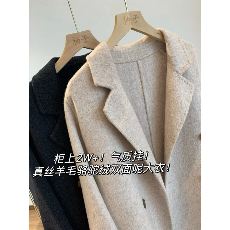 G112119~Cabinet2w+！Elegant Silk Wool Camel Wool Reversible Woolen Coat Woolen Coat for Women24