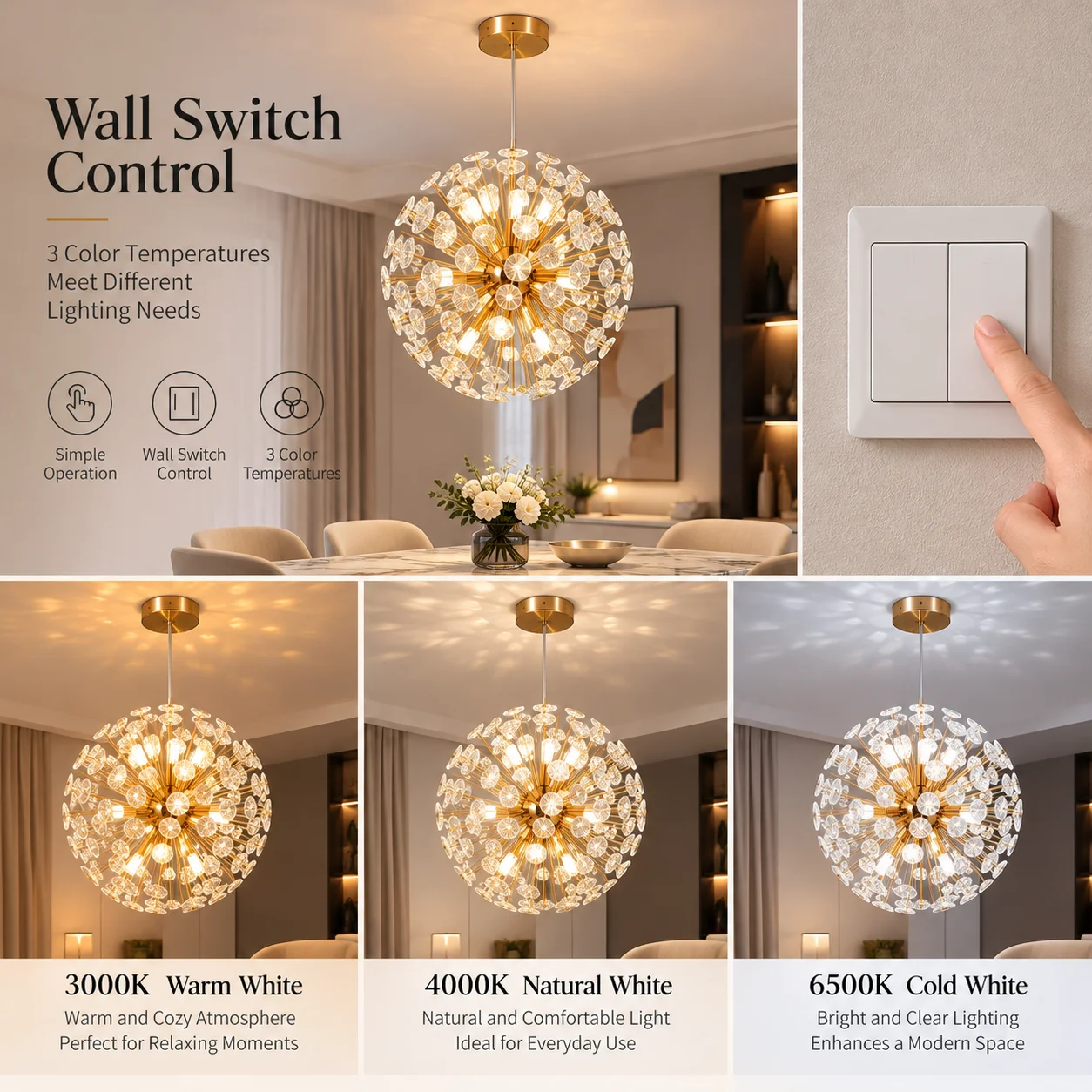 IRALAN Energy Saving LED Chandeliers Modern Sky Star Fireball Crystal Pendant Lighting Dandelion Restaurant Living Room Bar Art