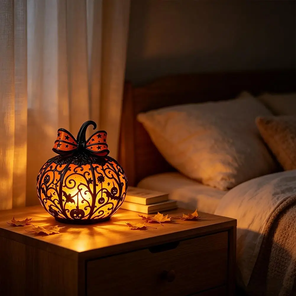 Halloween Pumpkin Butterfly Lantern Resin Handicraft Decorative Piece Halloween Decoration Table Lamp Creative Gift