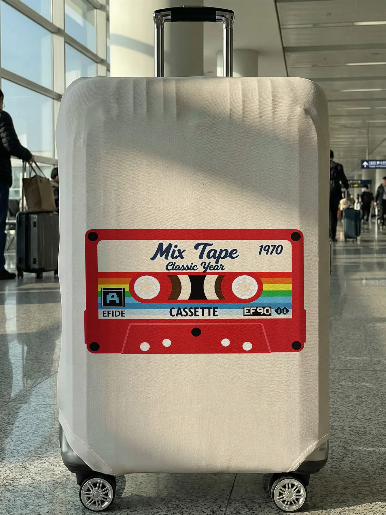 

White Base Retro Cassette Mix Tape Luggage Cover, Suitable for 18-32 Inch Luggage Cover, Luggage Handle Glove, Travel Accessorie