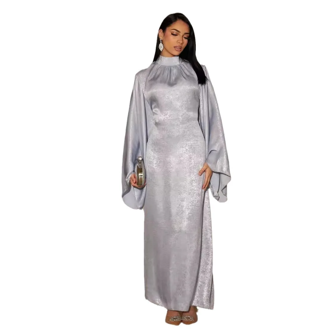 

New Ramadan Pagoda Sleeve Satin Abaya Dubai Luxury Islam Muslim Kaftan Dresses Kebaya Abayas Women Robe Musulmane Femme Vestidos