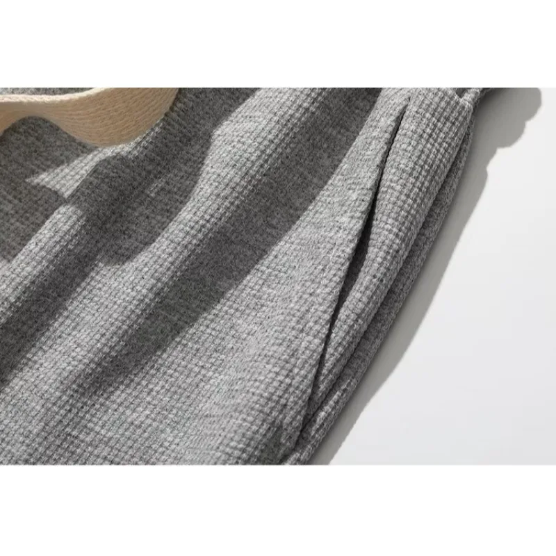 Simples outono cor sólida cordão esportes shorts para homens soltos perna larga casal calças casuais