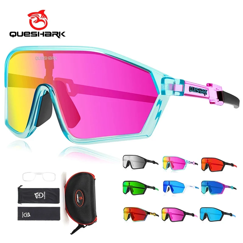 QUESHARK Men Women Polarized Mirror 9 Colors Cycling Sunglasses Set Outdoor Sports Camping Hiking Climbing Fishing Glasses QE59