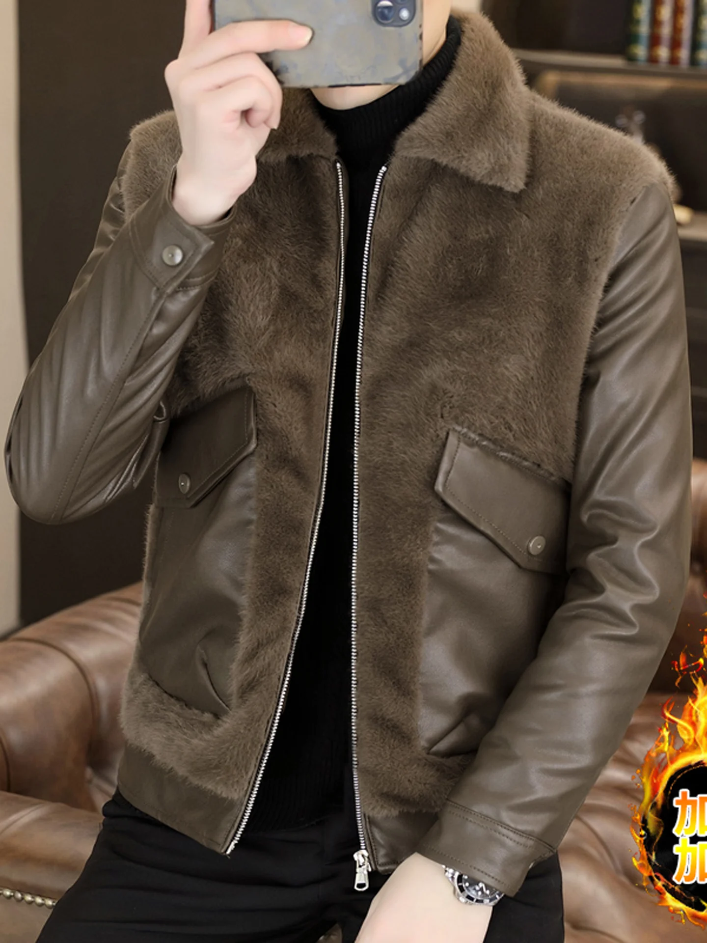 

Мужская зимняя стеганая куртка из утепленного хлопка с мехом, теплая, из искусственной кожи, с воротником-стойкой, на молнии, длинная...