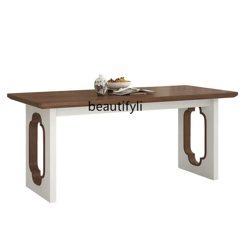 

ls 27Solid wood dining table household rectangular, new Chinese style, desk walnut zen tea table